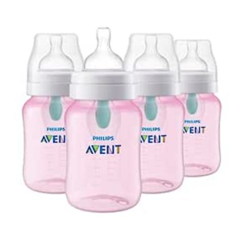 Philips AVENT Anti-Colic Baby Bottles with AirFree Vent, 9oz, Pink, Pack of 4, SCY703/14