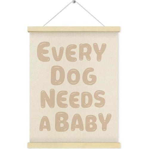 QEJ Every Dog Needs a Baby Wall Art Decor, Baby Shower Reveal Decor Canvas Poster Hanger Frame, Pregnancy Announcement Wall Decorations for Newborn Room Bedroom Playroom Decor, 12x16 Inch