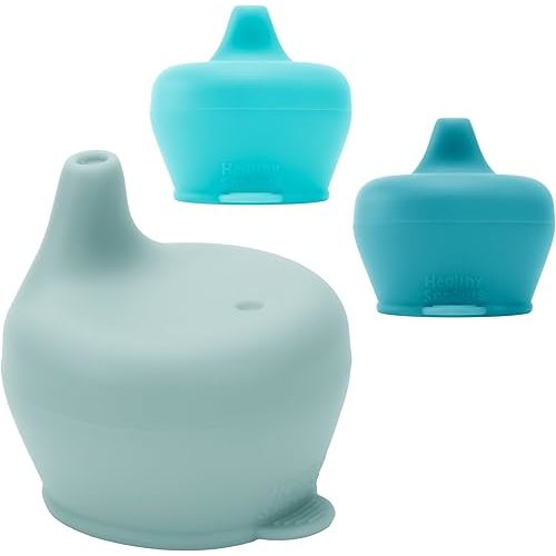 Silicone Sippy Cup Lids - Spill Proof, Fits Any Cup, BPA-Free, Durable & Soft for Babies & Toddlers, Quick to Attach - 3 Pack Silicone Lids for Cups (Steel Blue, Pool, Ice Blue)