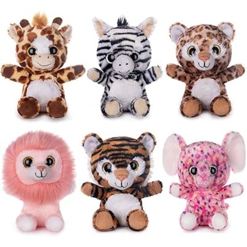 My OLi 7" Plush Toys Set Stuffed Animals Bundle of Forest Animal Toys Lion/Elephant/Zebra/Giraffe/Tiger/Leopard Stuffed Animals Pack of 6 for Babies Kids Girls Boys