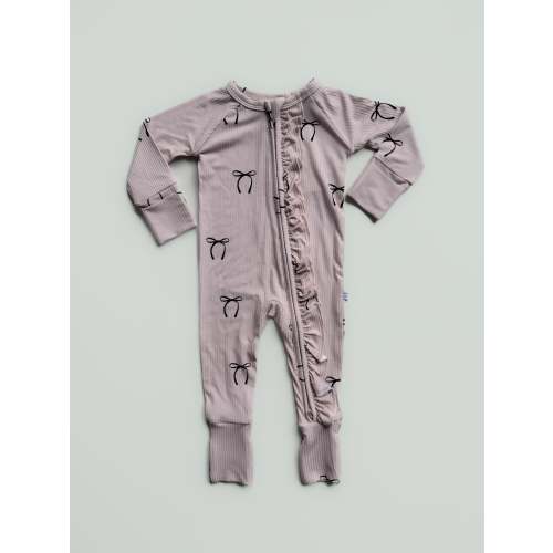 Dainty Bows | Ribbed Bamboo Frill Romper