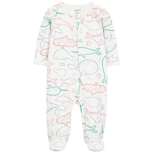 Baby Whale Zip-Up Sleep & Play Pajamas - 6M - Style,Ivory