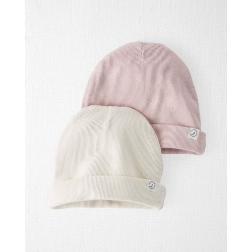 Dusty Rose, Sweet Cream Baby 2-Pack Organic Cotton Rib Caps
