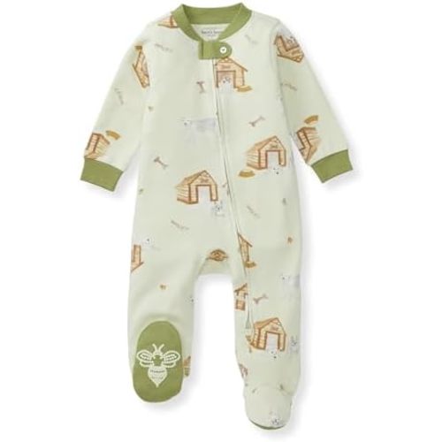 Burt's Bees Baby Baby Girls Pajamas, Zip Front Non-Slip Footed Sleeper Pjs, 100% Organic Cotton