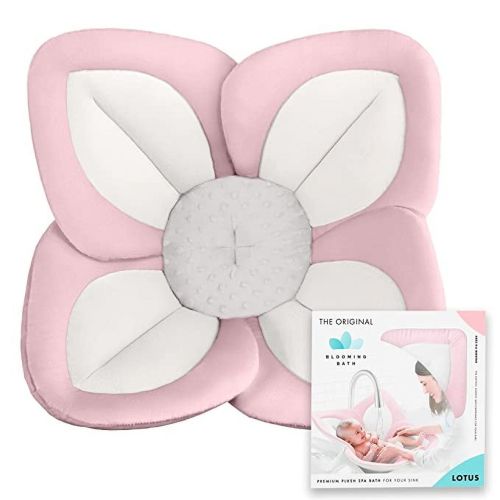 Blooming Bath Lotus Baby Bath Seat, Unisex, 0 to 6 Months, Pink/White/Gray with Snaps