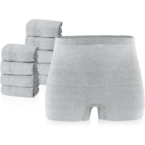Postpartum Underwear for Women, High Waisted Disposable Boyshort Underwear for Mom Postpartum, Seamless Under Wear for Postpartum Essentials, Waist 28"-42" Stretched, 10 pc, Grey