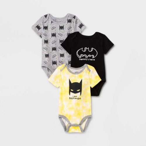 Baby Boys' 3pk Batman Bodysuit Set - Black Newborn