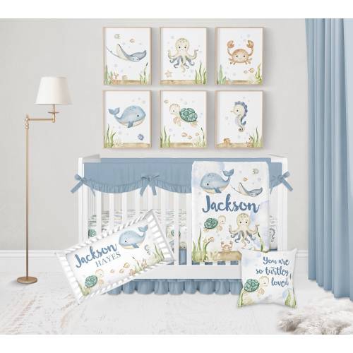 Baby Boy Crib Bedding Set, Under The Sea Nursery Bedding Set Boy, Baby Bedding Crib Sets Boy, Nautical Nursery Decor, Ocean Crib Bedding Boy