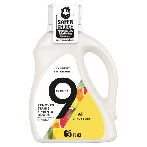 9 Elements Vinegar Powered Liquid Laundry Detergent, Citrus Scent, 65 fl oz, 35 Loads
