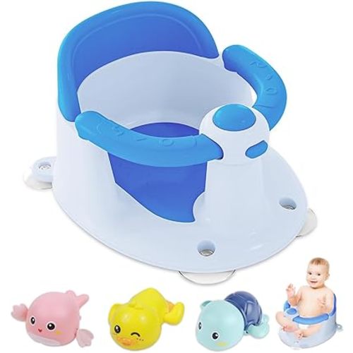 Baby Bath Seat for Babies 6 Months & Up - Sitting Babies, 3 Bath Toys, Open Design, Non-Slip, Compact Toddler Seat