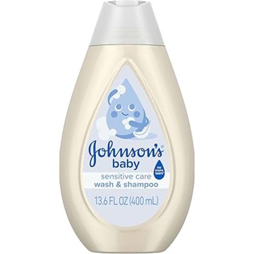 Johnson's Sensitive Care Baby Wash & Shampoo, Daily Moisturizing 2-in-1 Baby Wash & Shampoo to Gently Cleanse Without Drying Out Sensitive Skin, Light Scent, Hypoallergenic, 13.6 fl. oz