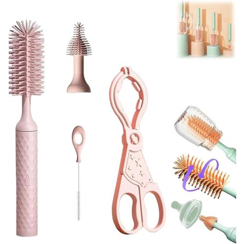 Toph Bottle Brush, Toph 360 Cleaner, Toph Bottle Brush Electric, Toph Baby Bottle Brush, Electric Baby Bottle Brush Cleaner, Portable Travel Baby Silicone Bottle Brush (Pink-4PCS) - Pink-4pcs