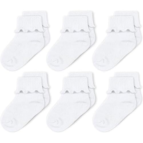 CozyWay Baby Ruffle Socks Baby Girl Turn Cuff Ankle Comfy Cotton Socks Infant - Multi Color - 6 Pack