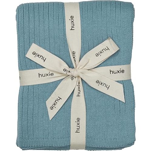 Knitted Organic Cotton Baby Blanket- Swaddle Blanket, 30" x 40" Soft Receiving Blanket for Newborn (Ribbed - Polar Blue)