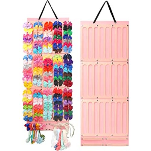 Vimiv Hair Bows Holder w/Extra Large Capacity, Hair Clips Storage Hanger w/ 27 Ribbons, Head Bows Hanger, Baby Hair Accessory Storage Display w/Sturdy Rope, Wall Hanging for Girl Room