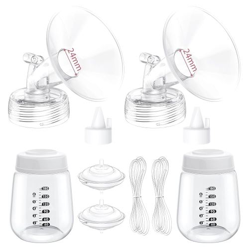 Breast Pump Parts Compatible with Spectra S1/S2/9 Plus, Not Original Accessories, Full Set Replacements Include 24mm Flanges, Valves, Backflow Protectors (Duckbills Included), Tubings and Bottles