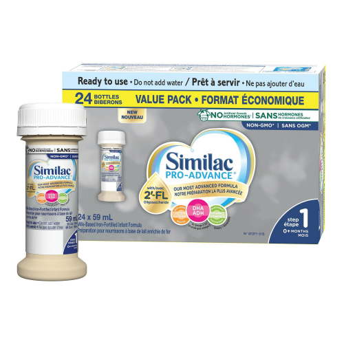 Similac Pro-Advance Step 1, Baby Formula, Our Closest Formula to Breast Milk with 2’-FL, Easy To Digest, 0+ Months, Ready to Feed, 24 x 59 mL