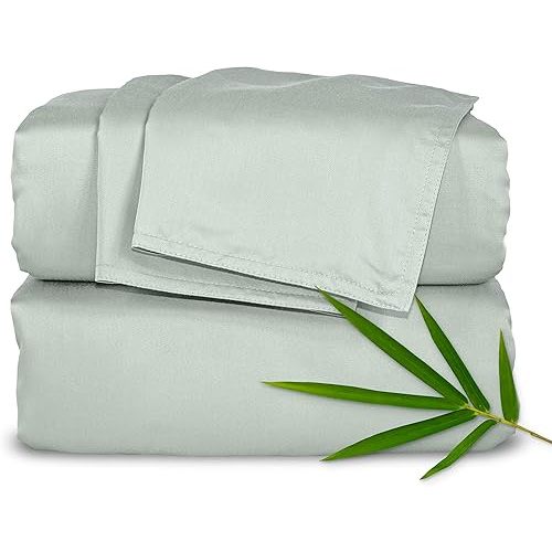 Pure Bamboo King Sheets, Genuine 100% Organic Viscose Derived from Bamboo Bed Sheet Set, Luxuriously Soft & Cooling, Double Stitching, 2 Year Quality Promise (King, Sea Glass)