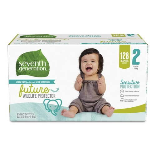 Seventh Generation Baby Diapers, Size 2, 128 Count, Giant Pack, For Sensitive Skin