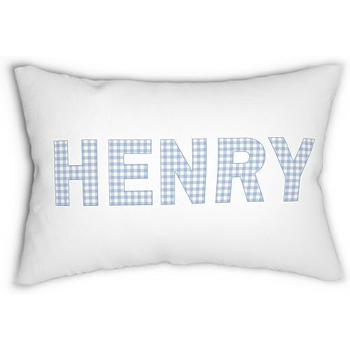 Gingham Name Pillow Personalized Custom Checkered Throw Pillow Cover with Kids Name Baby Girl & Boy Nursery Décor Toddler Pillow Children’s Bedroom Teen Room Dorm Accent Cushion Gift