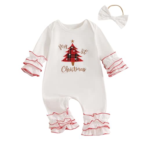 citgeett My First Christmas Baby Girl Outfit Santa Long Sleeve Romper Jumpsuit Onesie Christmas Newborn Girl Outfits Clothes