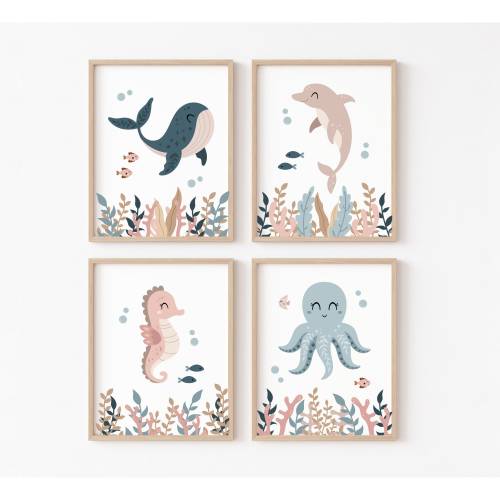 Boho Ocean Nursery, Sea Themed Nursery Decor,  Under the Sea Nursery Decor, Girl Under The Sea Nursery, Sea Creatures Nursery Art Printable