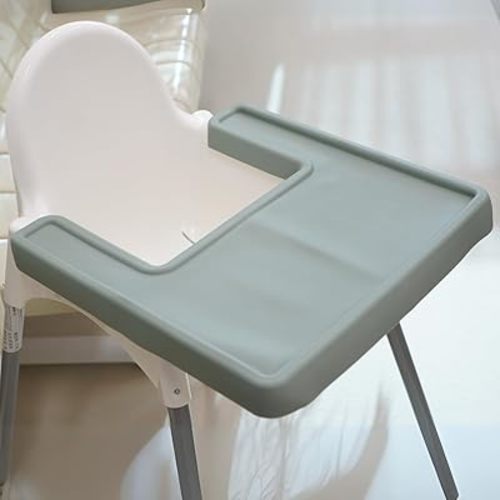 Full Cover Silicone placemat for IKEA Antilop High Chair, Silicone Placemats, IKEA High Chair Accessoires, High Chair Tray Finger Foods Placemat for Boys and Girls, Babies, Toddlers (Sage Green)