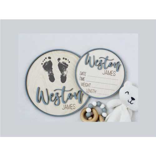Baby Announcement Sign | Personalized Birth Stat & Footprint Board | Newborn Keepsake Gift | Hospital Photo Prop