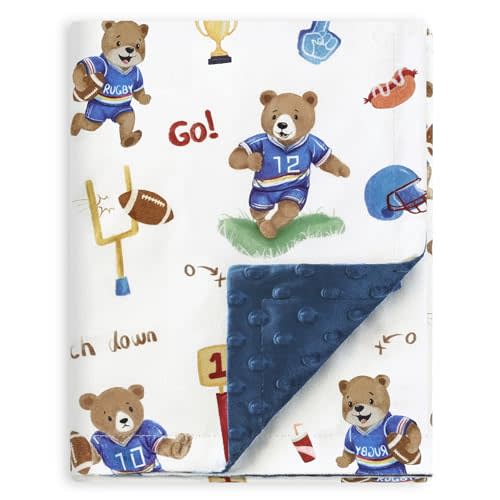 BORITAR Baby Blanket for Boys Girls, Super Soft Nursery Minky Blanket with Lovely Bear Woodland Animal Football Pattern, Double Layer with Dotted Backing for Newborn Toddler Infant, 30 x 40 Inch