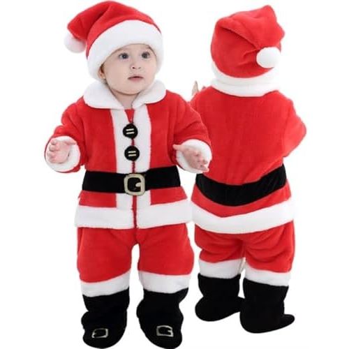 OLLULL Baby Santa Costumes Unisex Infant Dress Up Clothing Christmas Romper