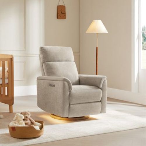 Spruce & Spring Khaki Power Swivel Nursery Recliner Chair with Nightlight