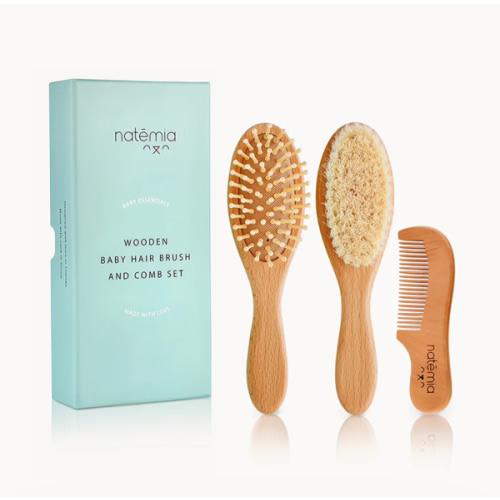 3-Piece Wooden Baby Hair Brush Set by Natemia