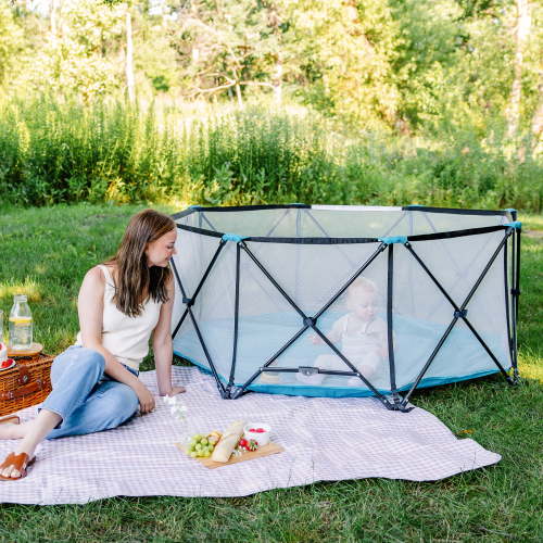 Regalo My Play Portable Play Yard, Teal, 8-Panel, Indoor and Outdoor, Unisex