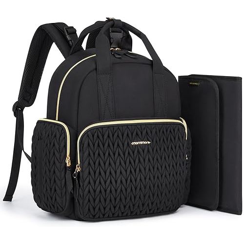 mommore Diaper Bag Backpack Small Diaper Backpack Travel Baby Bag Quilted Diaper Bag with Insulated Pockets, Stroller Straps