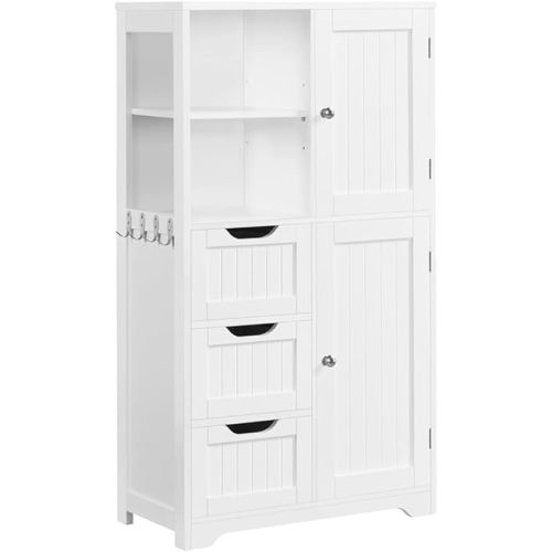 Yaheetech Bathroom Floor Cabinet 42″, Freestanding Storage Cabinet with 3 Drawers, 2 Open Shelves and 2 Doors, Wooden Storage Organizer with Adjustable Shelves for Bathroom, Living Room, Kitchen