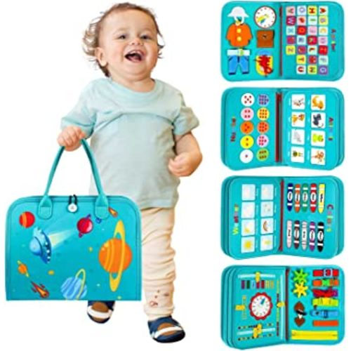 Toddler Busy Board - Montessori Toys for 1-3 Year Old Boys Girls Bithday Gift, Educational Learning Sensory Busy Book for Two Year Old Boys, Airplane Car Travel Activities Toy for Kids Ages 2-4