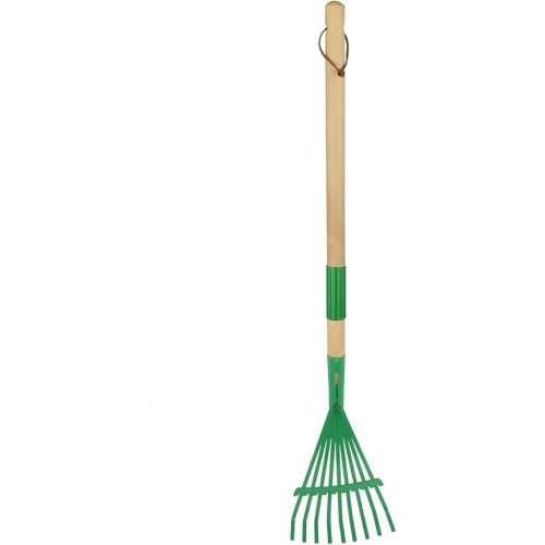 Xiando Kids Leaf Rake-Small Wooden Handle Leaf Rake with Metal Tines, 27inches /69cm Length, for Kids Enjoy Garden Cleaning Activities (Green)