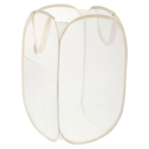 Unique Bargains Mesh Collapsible Laundry Baskets Hamper Beige