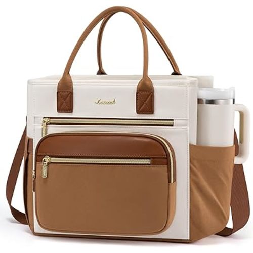 LOVEVOOK Insulated Lunch Bag Women,Wide Opening Adult Lunch Box Women with Cup Holder,Large Leakproof Cooler Bag for Work Picnic Beach Family College Mom,Lunch Teacher Breast Pump Diaper Tote Bag