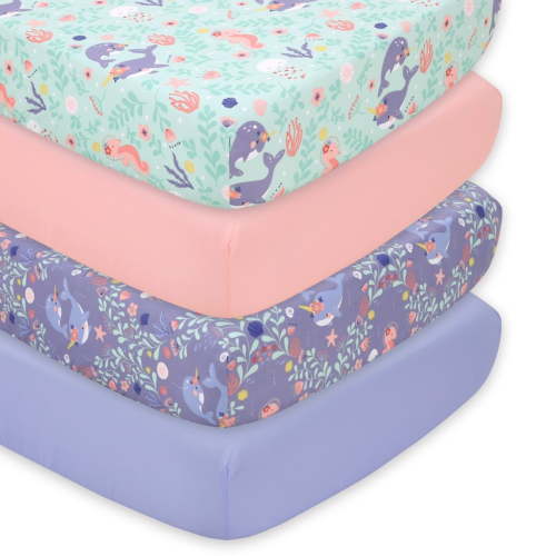 The Peanutshell, Crib Sheets, 4-pack, Ocean Girl design