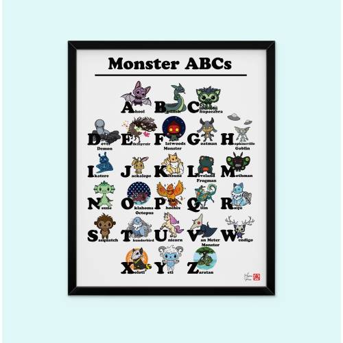 Monster ABCs - Little Believer Collection - 1 piece print set - Nursery wall art decor cryptid