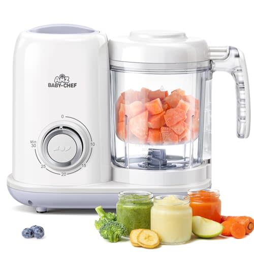 AMZBABYCHEF Baby Food Maker, 4 in 1 Baby Food Processor and Steamer, Puree Blender, Multifunctional Baby Puree Maker, Dishwasher Safe (White)