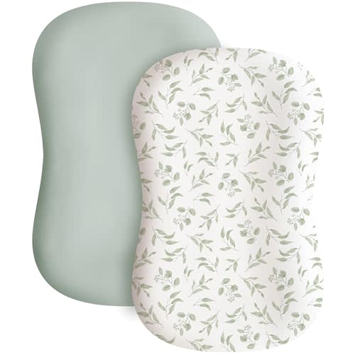 Konssy 2 Pack Baby Lounger Cover, Stretchy and Soft Newborn Lounger Cover, Infant Lounger Slipcover for Boys Girls, Covers Only (Green Leaves,Green)