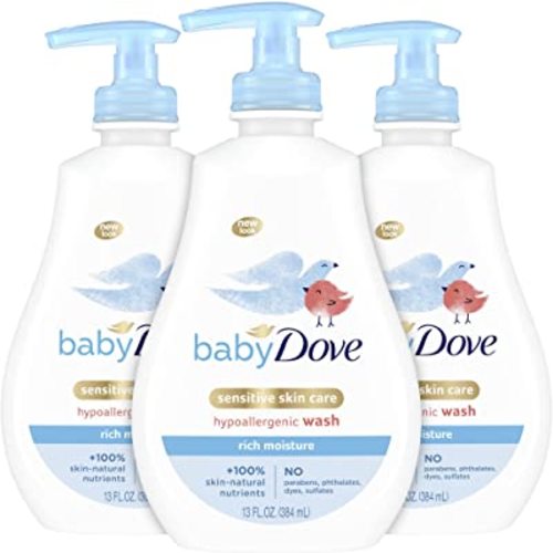 Baby Dove Baby Wash and Shampoo Baby Bath Products for Baby's Delicate Skin Rich Moisture Washes Away Bacteria, Tear-Free and Hypoallergenic, 13 Fl Oz (Pack of 3)