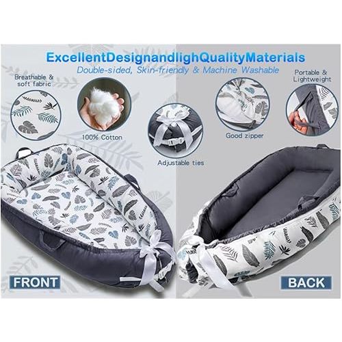 Baby Lounger Cover for Newborn 0-24 Months Soft Baby Nest Cover Co Sleeping Organic Breathable Snuggle Nest Me Lounger Pillow for Infants