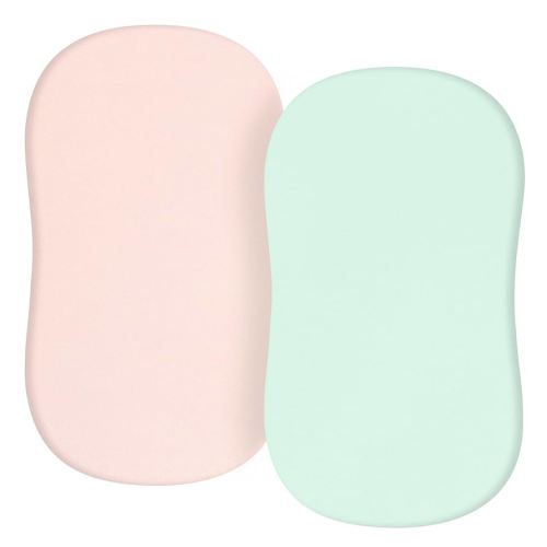 TILLYOU Baby Bassinet Sheets for Girls Boys, Fit for Hourglass Oval Rectangle Bassinet Mattress Sheets, 33”X16”, 2 Pack Green & Pink