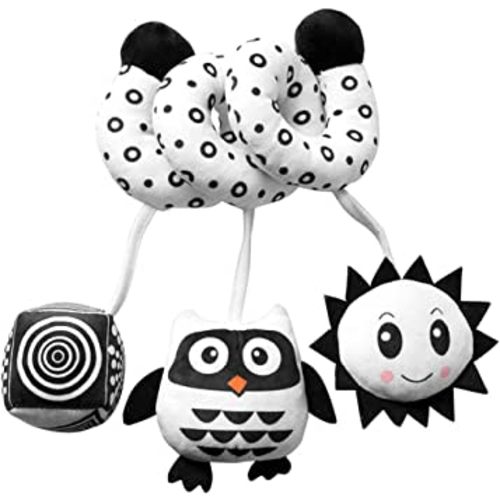 Ebrima Baby Pram Crib Activity Spiral Plush Toys & Stroller Toy & Car Seat Hanging Toys & Animal Education Plush Toys & 3 6 9 12 Months Baby Rattles (Owl)