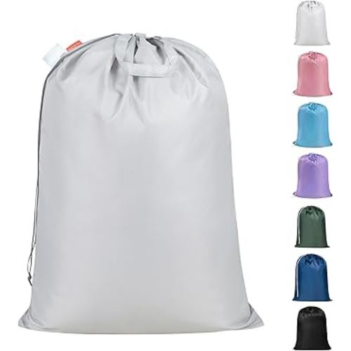 Polecasa Extra Large Heavy Duty Laundry Bag with 130gsm Tear Resistant Fabric and Handles, Easy to Carry Durable Dirty Clothes Drawstring Bag, Perfect for College Dorm, Travel, 28”x36”, Silver