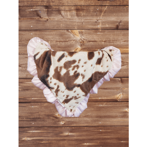 Cow Minky with Blush Satin Ruffle Western Lovey