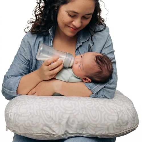 Boppy Nursing Pillow - Verified Safe Breastfeeding Pillow with Softer Fill for Comfortable Support, Machine Wash & Dry Cover, Non-Toxic Materials - Cream Retro Squiggles